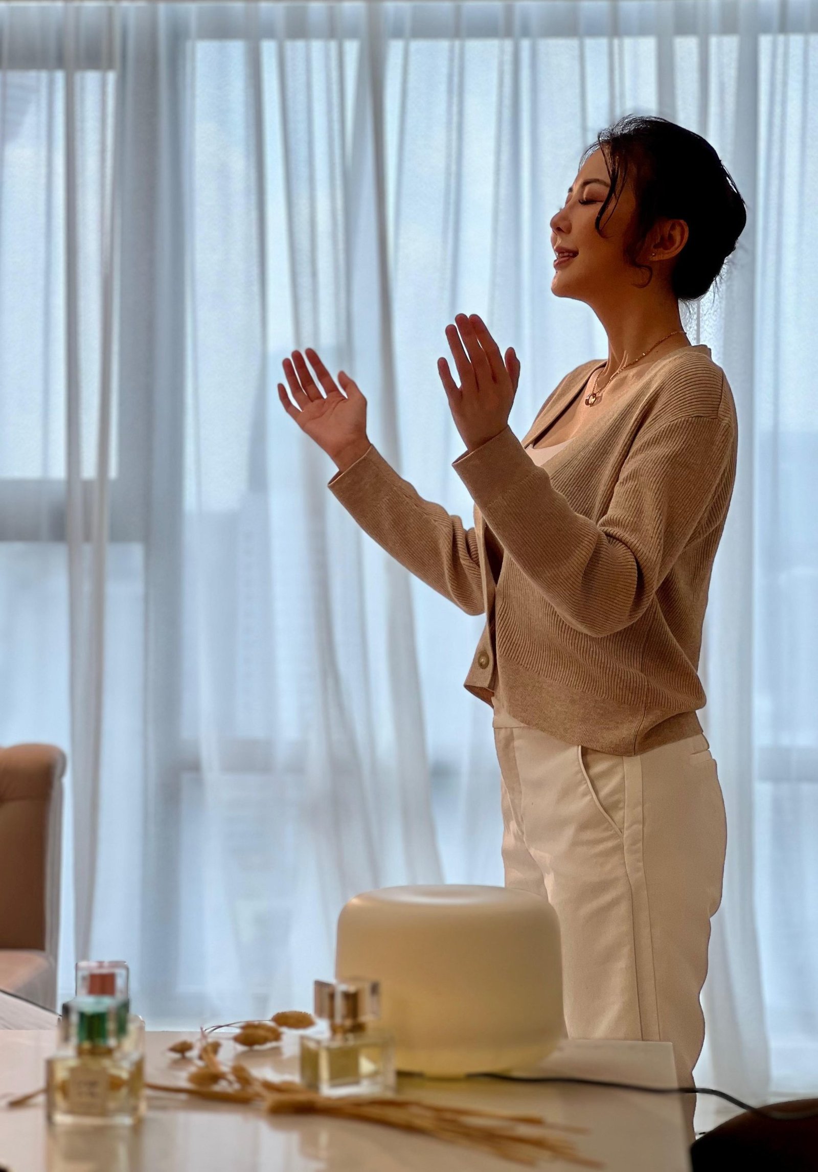 A perfumer assessing blotters at the fragrance organ